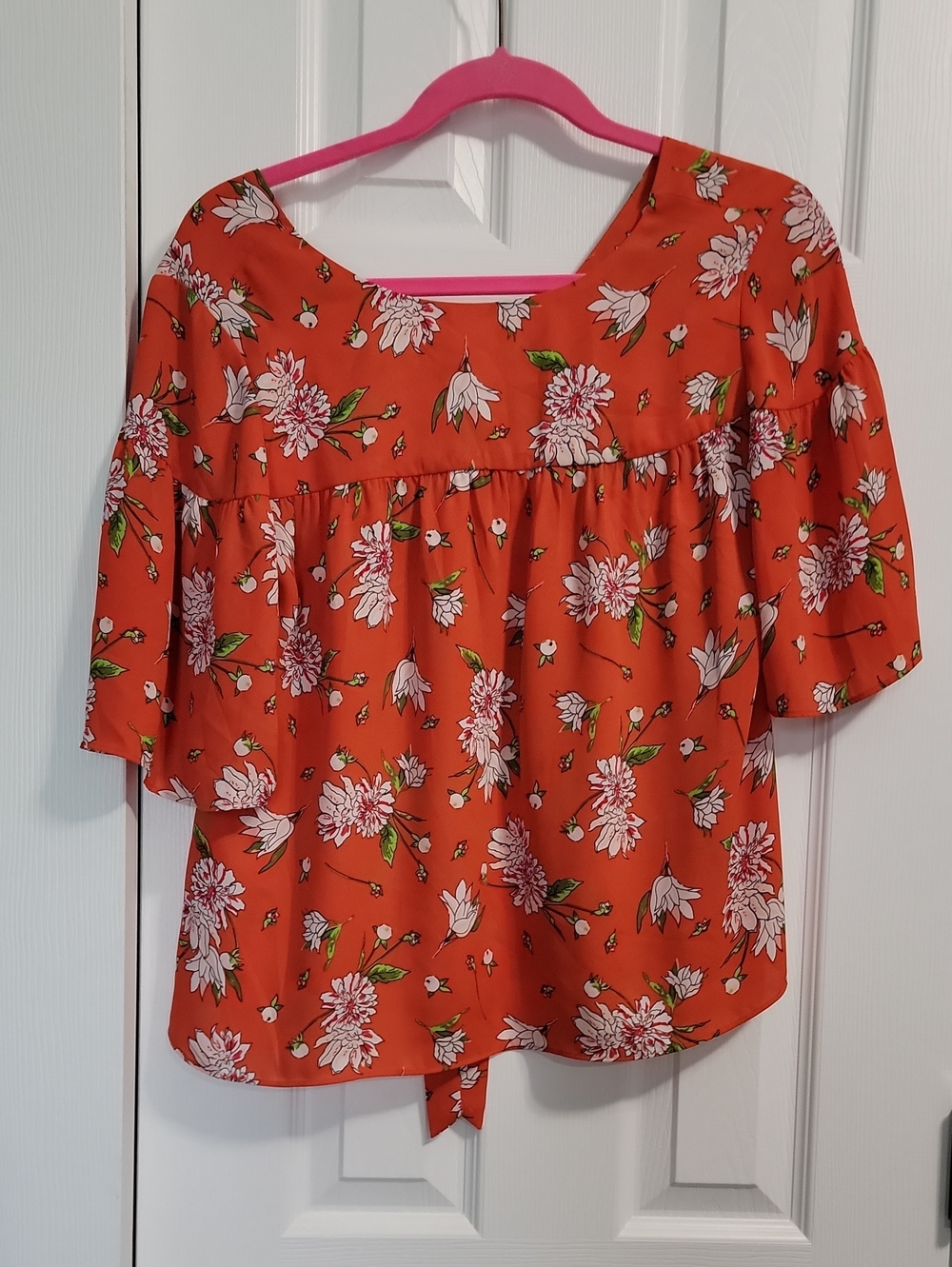Ann Taylor Orange Floral Short Sleeve Tunic